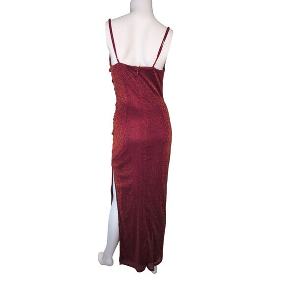 Lulus Burgundy Maxi Dress Small Cowlneck Bodycon Ruched Evening Gown Formal Glam - Picture 2 of 6